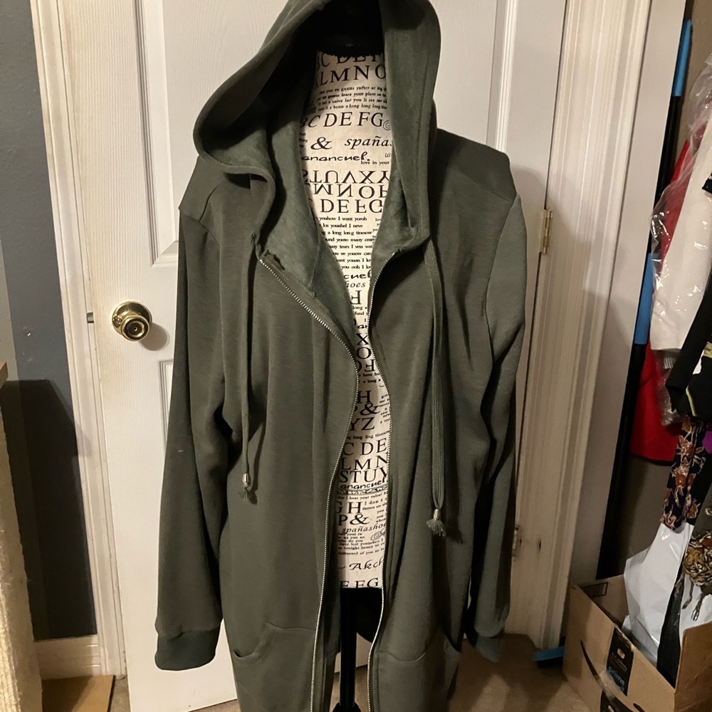 Zeagoo Forest Green Long Zip Hooded Jacket